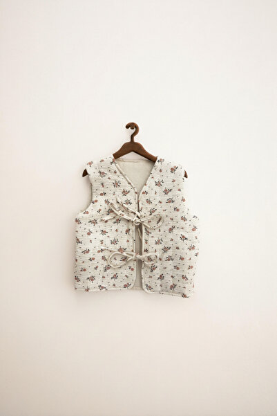 Magu Girls' Cotton Cream Floral Pattern Tie-Up Vest - Soft Texture, Lined Design