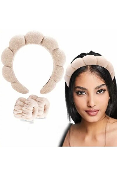 JHTshop طقم تاج مكياج للسبا من القماش المنحني للسيدات وسوار لغسل الوجه