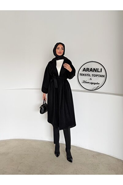 hacer ayaydın Belted Balloon Sleeve Basic Hijab Coat / Medium Length Women's ...