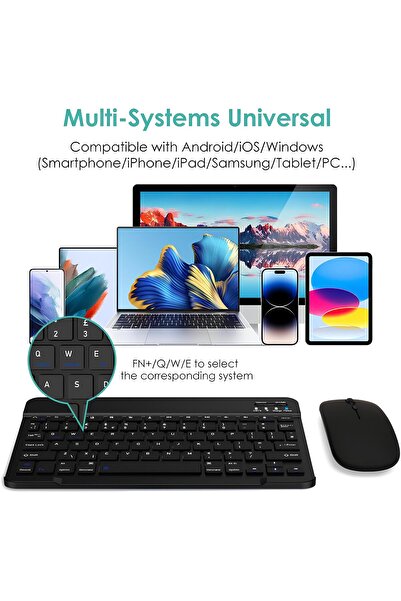 Novatis Bluetooth Kablosuz Klavye ve Mouse Seti Tablet Telefon Tüm Cihazlara Uyumlu Renkli Sessiz Tasarım