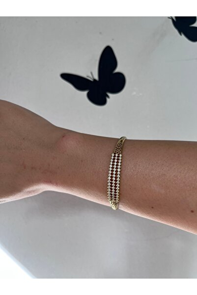 shop PASLANMAZ ÇELİK GOLD ÜÇ SIRA SU YOLU TAŞ MODEL IŞILTILI PARLAK KELEPÇE B...