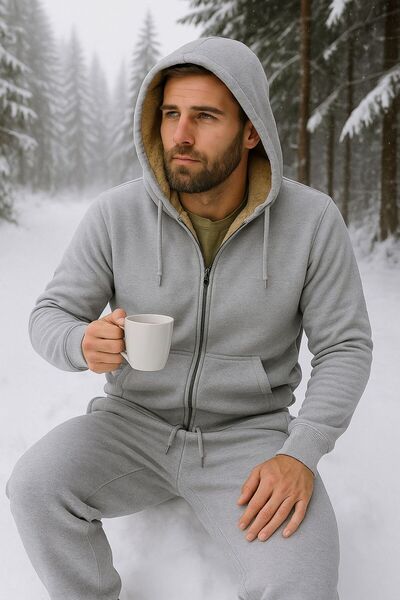 CLASSY.MODA Winter 3 Thread – Top with Welsoft Fur Inside, Except Kullar, Sha Fleece-Lined a Hooded Tracksuit Set-Unisex