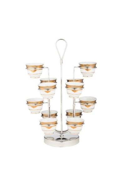 ABAREEK Arabic Coffee Cup Holder Stand - Silver Stainless Metal