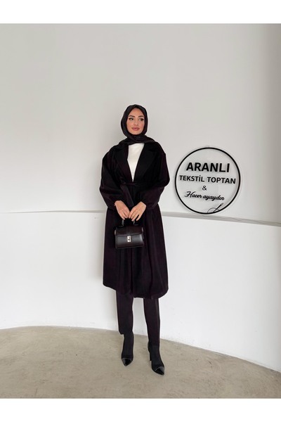 Aranlı tekstil Belted Balloon Sleeve Basic Hijab Coat / Medium Length Women's Hijab Coat