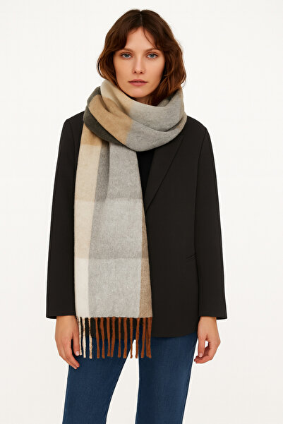 Hat Town Unisex Puffy Plaid Shawl Scarf 45X220 cm