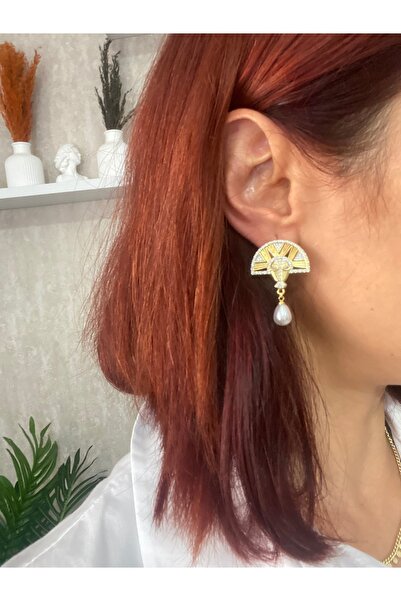 Byoz store Vip Premium Series Fan-Shaped Mask Pearl Dangle Earrings