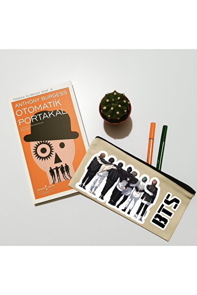 lovver Geantă de machiaj din pânză imprimată BTS Group, suport pentru pix, ge...