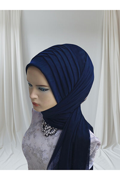 Nuray hazır duvak Koyu lacivert esnek kumaş hazır duvak hazır şal hazır türban