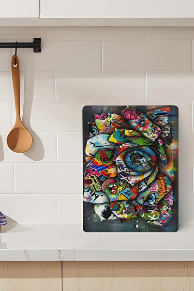 kutuTR Colorful Graffiti Art Themed Tempered Glass Cutting Board 21X30 cm Siz...