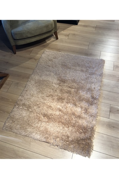 Halımax Tavşan Tüyü Kaymaz Tabanlı Bej Dikdörtgen Dekoratif Post Peluş Halı Yatak Odası Koridor Halısı