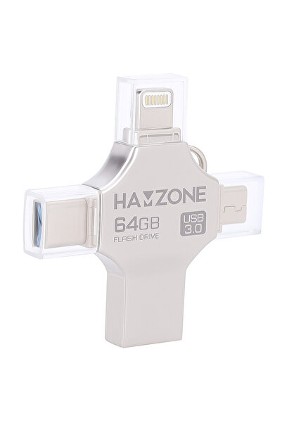 HAMZONE 4-in-1 USB Flash Drive, 64GB (Lightning, Type-C, USB, Micro USB)