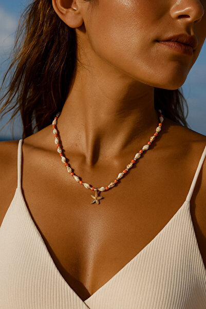 Fynbos Seashell Gold Color Necklace, Summer Beach Style Women's Necklace