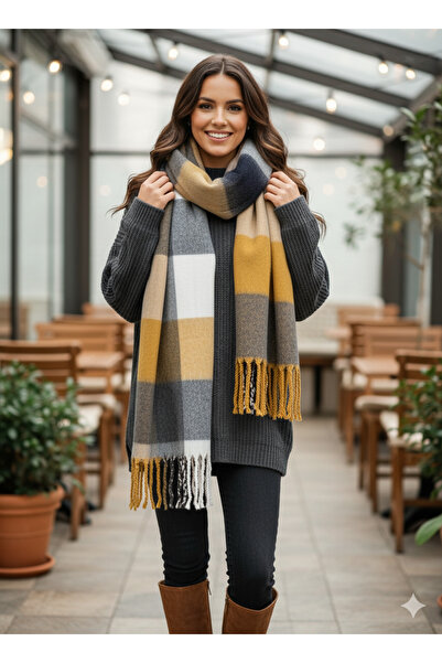 Hat Town Unisex Puffy Plaid Shawl Scarf 45X220 cm