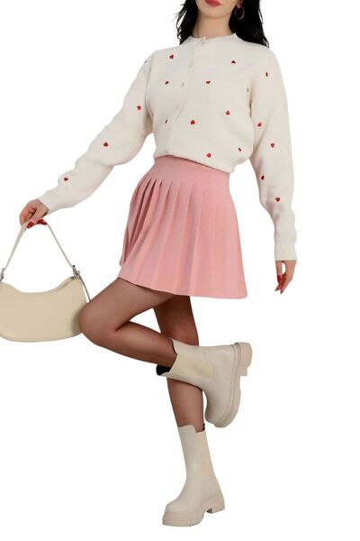 ysrozrgyim Knitwear Heart Detailed Cardigan Latte Red