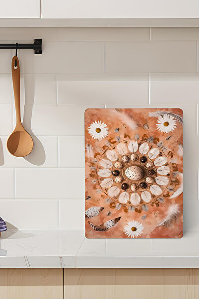 kutuTR Feather and Daisy Patterned Bohemian Style Tempered Glass Cutting Boar...