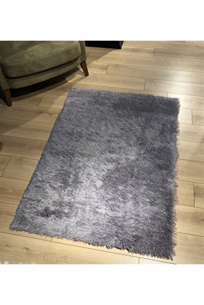 Halımax Tavşan Tüyü Kaymaz Tabanlı Gri Dikdörtgen Dekoratif Post Peluş Halı Yatak Odası Koridor Halısı
