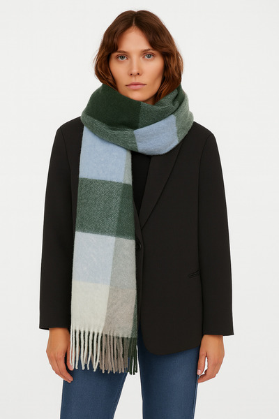 Hat Town Unisex Puffy Plaid Shawl Scarf 45X220 cm