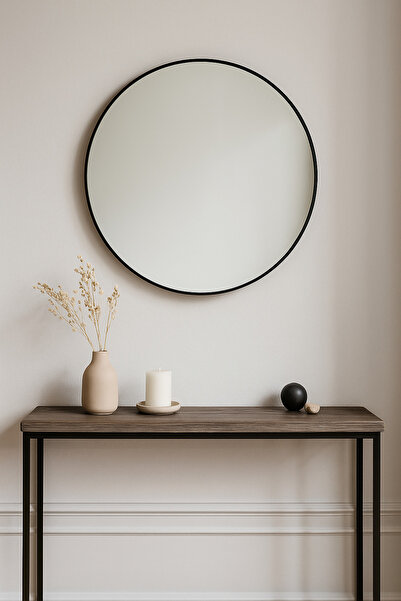 MARIA HOMES Round Wall Mirror with Black Frame – 100 cm Modern Decorative Mir...