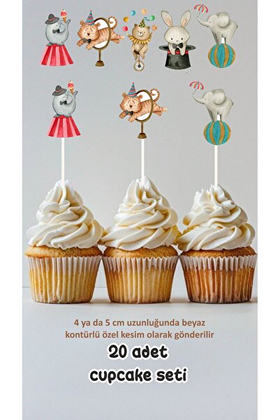 Sinek Kupası Tasarım Sirk Hayvanları Temalı Konsept Kürdanlı Cupcake Süsü Doğ...