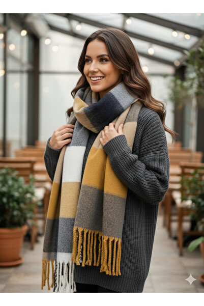 Hat Town Unisex Puffy Plaid Shawl Scarf 45X220 cm