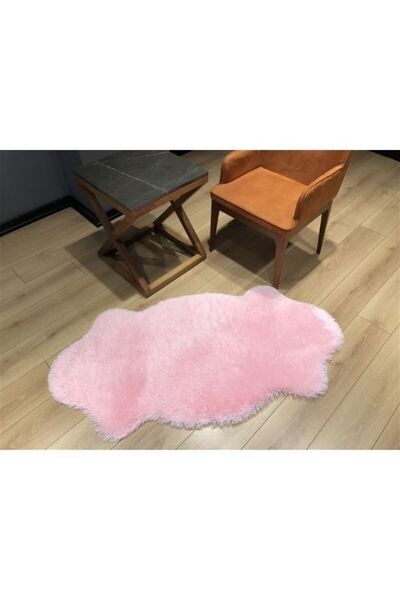 Halımax Tavşan Tüyü Kaymaz Tabanlı Pembe Dekoratif Post Peluş Halı Yatak Odası Koridor Halısı