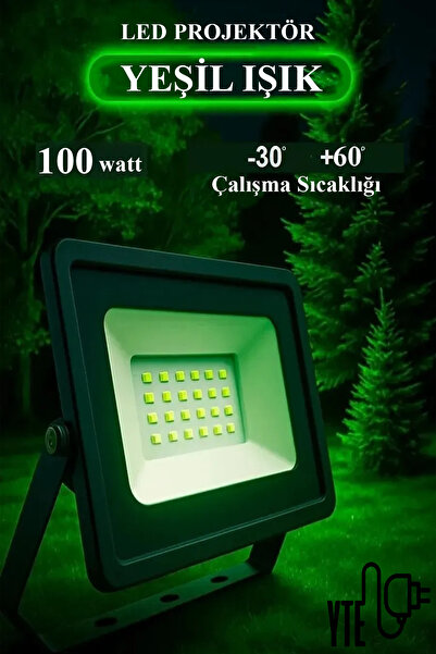 YTE Led Projektör 100 W Yeşil Işık IP 65 Su-Toz Geçirmez Smd Led Yüksek Işık