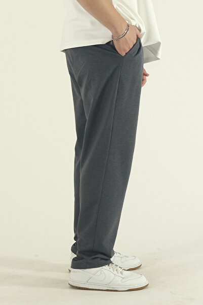 EydaMoon Men's Smoked Baggy Cut Knitted Fabric Wide Leg Sweatpants