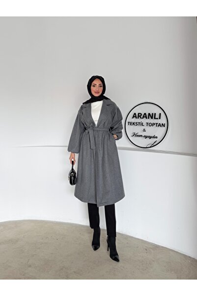 hacer ayaydın Belted Balloon Sleeve Basic Hijab Coat / Medium Length Women's Hijab Coat