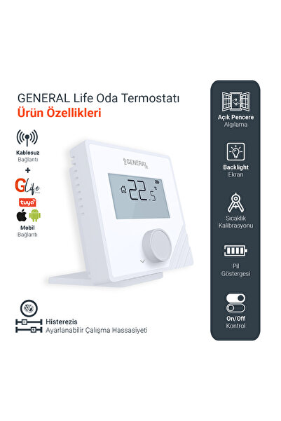 GENERAL Life Mitra HT25S RF Smart Kablosuz Wi-fi Akıllı Oda Termostatı - Beyaz