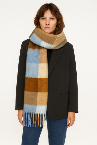 Hat Town Unisex Puffy Plaid Shawl Scarf 45X220 cm