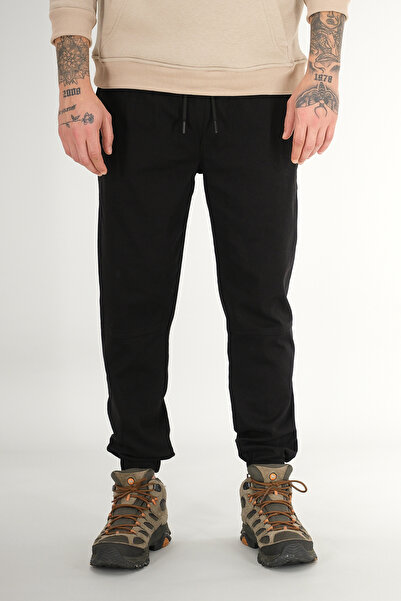 Souris Ανδρικό μαύρο παντελόνι Jogger Άνετο βαμβακερό ελαστικό πόδι με κορδόνι