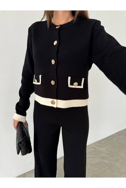 Azra Moda Style Knitwear Suit Buttoned Pocket Detail Women