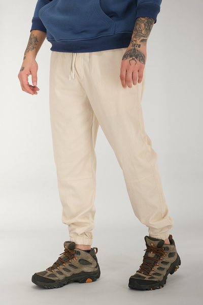 Souris Men's Beige Jogger Pants Relaxed Fit Cotton Elasticated Cuffs Drawstring