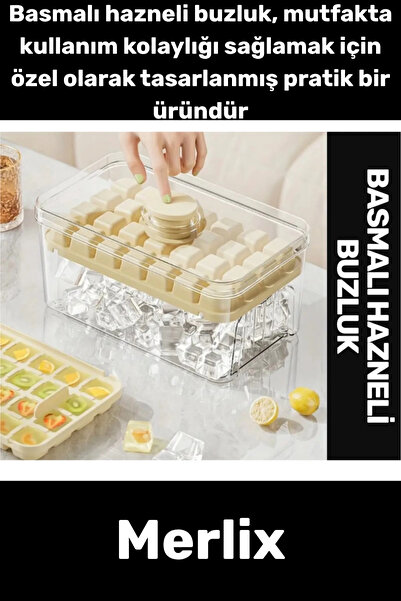 Merlix Premium Dayanıklı Bpa İçermeyen Düğmeli Basmalı Çift 56'lı Buz Küpü Ka...