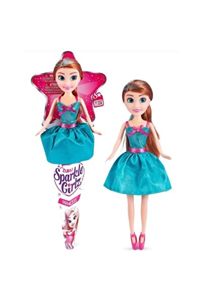 OEM Păpușă strălucitoare, zână, brunetă cu rochie albastră, 28 cm