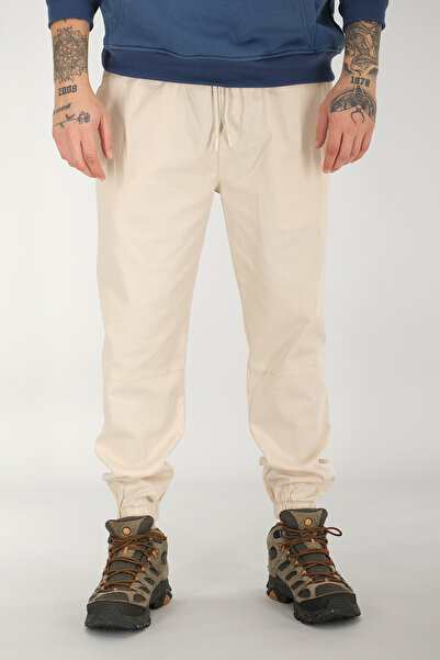 Souris Ανδρικό παντελόνι jogger σε μπεζ χρώμα, άνετο κομμένο από βαμβάκι, ελαστικό κορδόνι στο πόδι