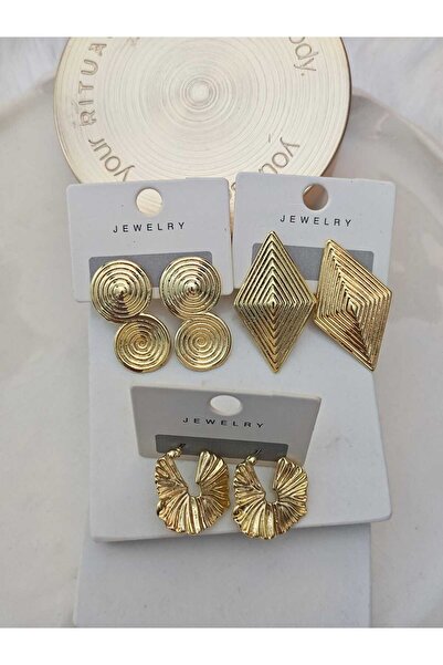 KYOLA DESİGN 3 Çift Vintage Gold Kadın Küpe Seti