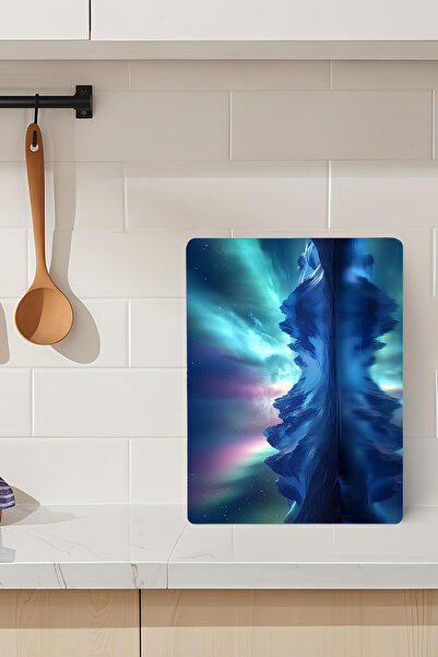 kutuTR Polar Lights Themed Tempered Glass Cutting Board 21X30 cm Size Uv Prin...