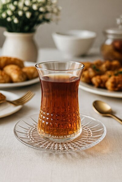 Mirano Cam Tasarım NOSTARA KRİSTAL ÇAY BARDAĞI VE ÇAY TABAĞI SETİ 12 PARÇA 6 ...