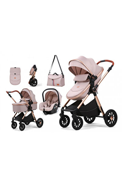 L-Sun 3-in-1 Stroller with Double Suspension and Reversible Bassinet, T5, Beige