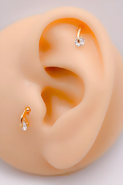 Trinos Cerrrahi Çelik Piercing ( Pirsing ) Dönen Tek Taşlı Tragus Helix Pierc...