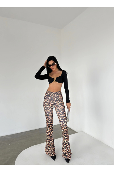 Pophlin Leopar İspanyol Paça Pantolon