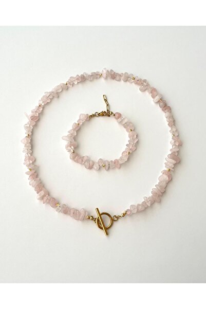 eyla collection Roselith – Pink Quartz Necklace & Bracelet Set of 2 (Stone of Love, Affection, Peace)