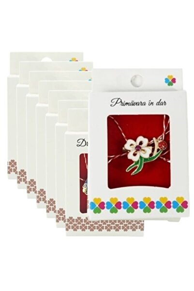 GOLD MARKET Set of 10 small brooch-style Martisoare in box, 2.5-3 cm, white c...