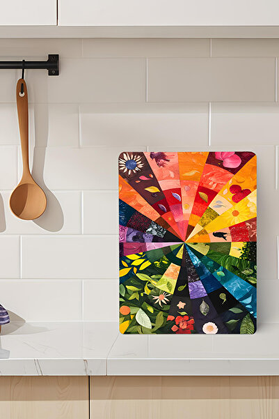 kutuTR Color Circle Pattern Tempered Glass Cutting Board 21X30 cm Size Uv Pri...