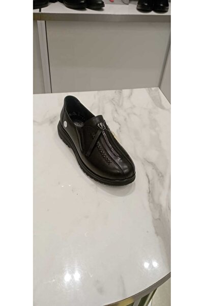 Mammamia 845 Genuine Leather Orthopedic Casual Shoes with Zipper and Saddle Detail