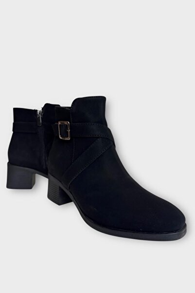 Liger Buckle Detailed Thick Heel Pointed Toe Women's Boots Black - Smoked