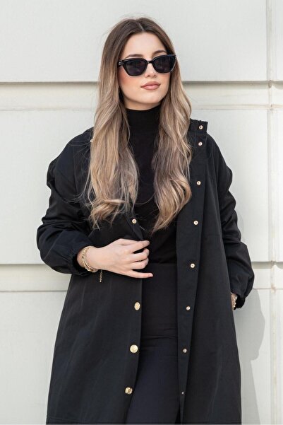 Ghisa Kapşonlu Önden Çıtçıt Düğmeli Trençkot