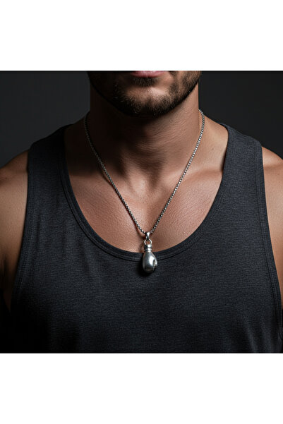 Alooya Efsane Boks Eldiveni Kolye Gümüş Kaplama Örme Zincir Kolye