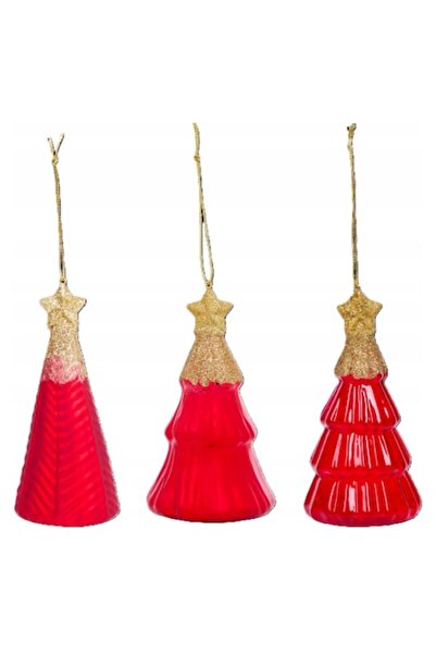 OEM Set de 3 globuri de Crăciun în formă de brad, roșii